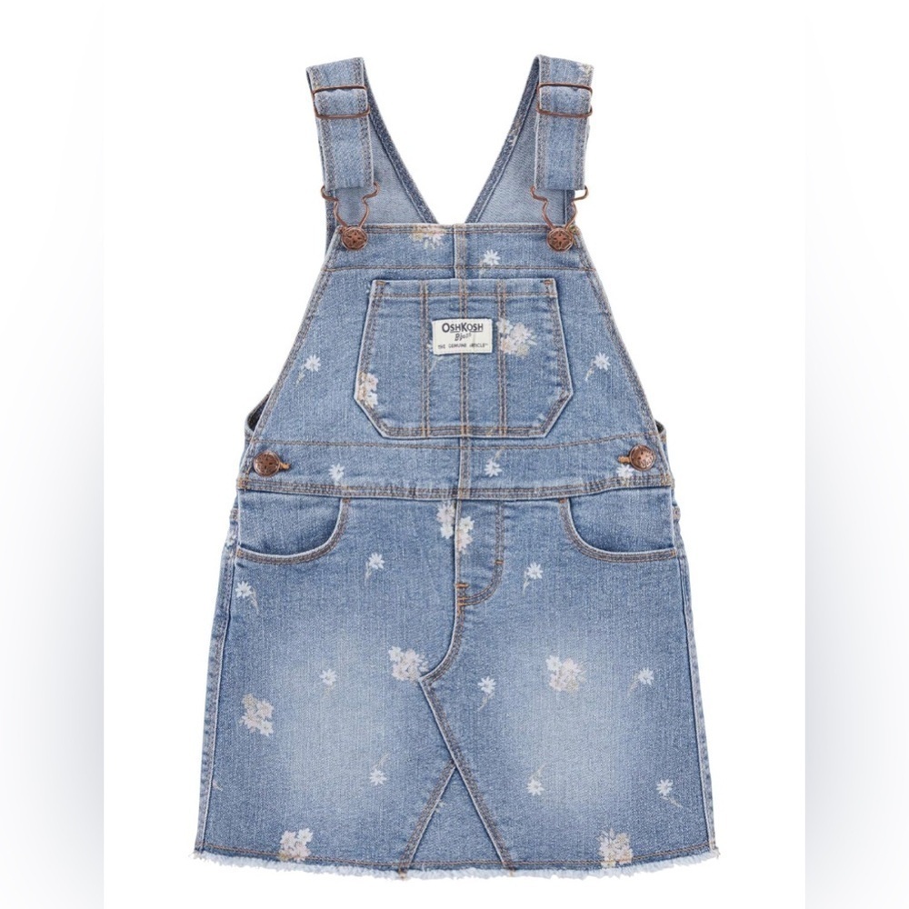 OshKosh B'Gosh Girls 12M Floral Vintage Wash Denim Skirtall/Overalls Dress - NWT